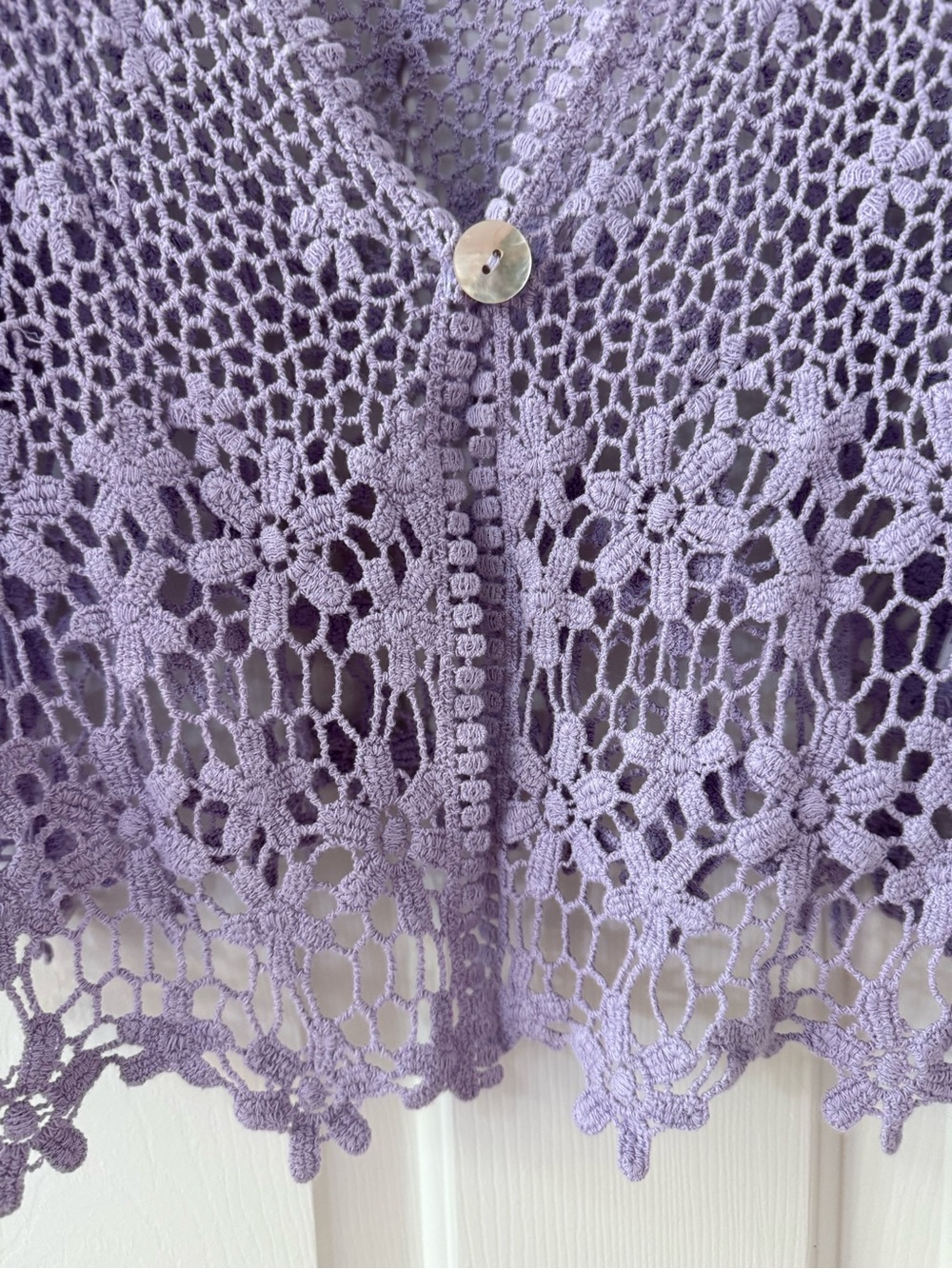 💜Rabbit Rabbit Rabbit Designs Lilac Crochet Cardigan Bolero Open Knit Button NWT - Picture 3 of 8
